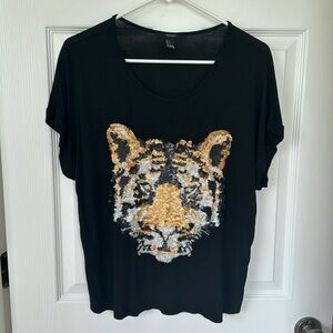 Forever 21 black top with sequins and tiger